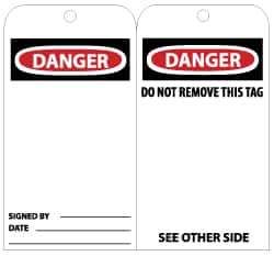 NMC - 3" High x 6" Long, DANGER, English Safety & Facility Lockout Tag - Tag Header: Danger, 2 Sides, Black, Red & White Unrippable Vinyl - Eagle Tool & Supply