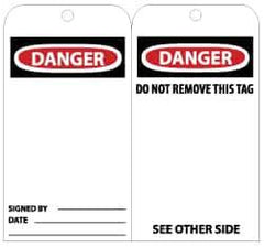 NMC - 3" High x 6" Long, DANGER, English Safety & Facility Lockout Tag - Tag Header: Danger, 2 Sides, Black, Red & White Unrippable Vinyl - Eagle Tool & Supply