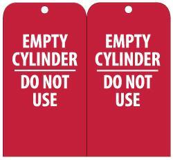 NMC - 3" High x 6" Long, EMPTY CYLINDER-DO NOT USE, English Safety & Facility Accident Prevention Tag - Tag Header: Danger, 2 Sides, Red & White Unrippable Vinyl - Eagle Tool & Supply