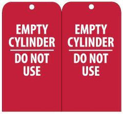 NMC - 3" High x 6" Long, EMPTY CYLINDER-DO NOT USE, English Safety & Facility Accident Prevention Tag - Tag Header: Danger, 2 Sides, Red & White Unrippable Vinyl - Eagle Tool & Supply