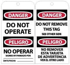 NMC - 3" High x 6" Long, DANGER - DO NOT OPERATE, English Safety & Facility Lockout Tag - Tag Header: Danger, 2 Sides, Black, Red & White Unrippable Vinyl - Eagle Tool & Supply