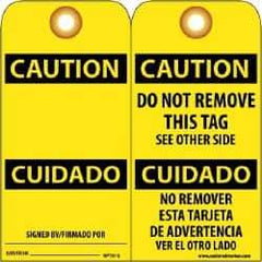 NMC - 3" High x 6" Long, CAUTION - SIGNED BY, English Safety & Facility Lockout Tag - Tag Header: CAUTION, 2 Sides, Black & Yellow Unrippable Vinyl - Eagle Tool & Supply