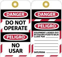 NMC - 3" High x 6" Long, DANGER - DO NOT OPERATE, Safety & Facility Lockout Tag - Tag Header: Danger, 2 Sides, Black, Red & White Unrippable Vinyl - Eagle Tool & Supply