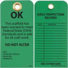 NMC - 3" High x 6" Long, OK - DO NOT ALTER, English Safety & Facility Inspection Tag - Tag Header: Notice, 2 Sides, Black & Green Unrippable Vinyl - Eagle Tool & Supply