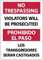 NMC - "No Trespassing - Violators Will Be Prosecuted", 14" Long x 10" Wide, Rigid Plastic Safety Sign - Rectangle, 0.05" Thick, Use for Security & Admittance - Eagle Tool & Supply
