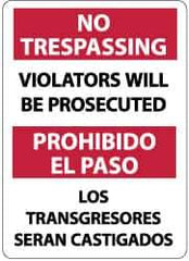 NMC - "No Trespassing - Violators Will Be Prosecuted", 14" Long x 10" Wide, Rigid Plastic Safety Sign - Rectangle, 0.05" Thick, Use for Security & Admittance - Eagle Tool & Supply