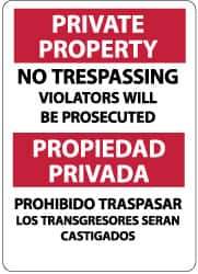 NMC - "Private Property - No Trespassing - Violators Will Be Prosecuted", 14" Long x 10" Wide, Rigid Plastic Safety Sign - Rectangle, 0.05" Thick, Use for Security & Admittance - Eagle Tool & Supply
