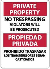 NMC - "Private Property - No Trespassing - Violators Will Be Prosecuted", 14" Long x 10" Wide, Aluminum Safety Sign - Rectangle, 0.04" Thick, Use for Security & Admittance - Eagle Tool & Supply