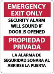 NMC - Emergency Exit Only - Security Alarm Will Sound If Door Is Opened, Aluminum Exit Sign - 10" Wide x 14" High, English/Spanish - Eagle Tool & Supply