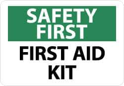 NMC - "Safety First - First Aid Kit", 7" Long x 10" Wide, Aluminum Safety Sign - Rectangle, 0.04" Thick, Use for First Aid - Eagle Tool & Supply