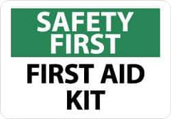 NMC - "Safety First - First Aid Kit", 7" Long x 10" Wide, Aluminum Safety Sign - Rectangle, 0.04" Thick, Use for First Aid - Eagle Tool & Supply
