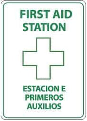 NMC - "First Aid Station", 14" Long x 10" Wide, Aluminum Safety Sign - Rectangle, 0.04" Thick, Use for First Aid - Eagle Tool & Supply