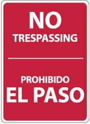 NMC - "No Trespassing", 14" Long x 10" Wide, Aluminum Safety Sign - Rectangle, 0.04" Thick, Use for Security & Admittance - Eagle Tool & Supply