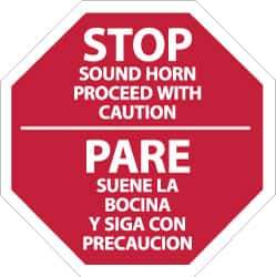 NMC - "Stop - Sound Horn - Proceed with Caution", 12" Wide x 12" High, Plastic Stop & Yield Signs - 0.05" Thick, White on Red, Octagon, Wall Mount - Eagle Tool & Supply