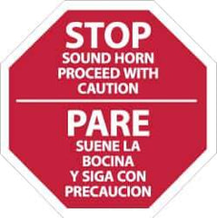 NMC - "Stop - Sound Horn - Proceed with Caution", 12" Wide x 12" High, Plastic Stop & Yield Signs - 0.05" Thick, White on Red, Octagon, Wall Mount - Eagle Tool & Supply