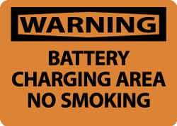 NMC - "Warning - Battery Charging Area - No Smoking", 10" Long x 14" Wide, Pressure-Sensitive Vinyl Safety Sign - Rectangle, 0.004" Thick, Use for Accident Prevention - Eagle Tool & Supply