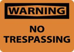 NMC - "Warning - No Trespassing", 10" Long x 14" Wide, Pressure-Sensitive Vinyl Safety Sign - Rectangle, 0.004" Thick, Use for Security & Admittance - Eagle Tool & Supply