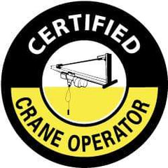 NMC - Certified Crane Operator, Hard Hat Label - White & Yellow on Black, 2" Thick, For Accident Prevention - Eagle Tool & Supply