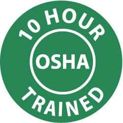 NMC - 10 Hour OSHA Trained, Hard Hat Label - White on Green, 2" Thick, For Accident Prevention - Eagle Tool & Supply
