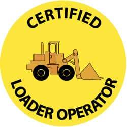 NMC - Certified Loader Operator, Hard Hat Label - Black & Orange on Yellow, 2" Thick, For Certified Operator - Eagle Tool & Supply