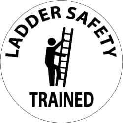 NMC - Ladder Safety Trained, Hard Hat Label - Black on White, 2" Thick, For Accident Prevention - Eagle Tool & Supply