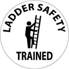 NMC - Ladder Safety Trained, Hard Hat Label - Black on White, 2" Thick, For Accident Prevention - Eagle Tool & Supply