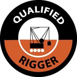 NMC - Qualified Rigger, Hard Hat Label - Black & Orange on White, 2" Thick, For Accident Prevention - Eagle Tool & Supply