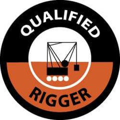 NMC - Qualified Rigger, Hard Hat Label - Black & Orange on White, 2" Thick, For Accident Prevention - Eagle Tool & Supply