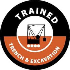 NMC - Trained Trench & Excavation, Hard Hat Label - White & Red on Black, 2" Thick, For Accident Prevention - Eagle Tool & Supply