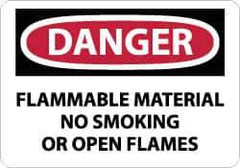 NMC - "Danger - Flammable Material - No Smoking or Open Flames", 7" Long x 10" Wide, Aluminum Safety Sign - Rectangle, 0.04" Thick, Use for Accident Prevention - Eagle Tool & Supply