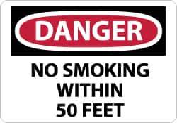 NMC - "Danger - No Smoking Within 50 Feet", 7" Long x 10" Wide, Aluminum Safety Sign - Rectangle, 0.04" Thick, Use for Accident Prevention - Eagle Tool & Supply