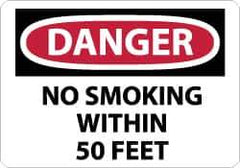 NMC - "Danger - No Smoking Within 50 Feet", 7" Long x 10" Wide, Aluminum Safety Sign - Rectangle, 0.04" Thick, Use for Accident Prevention - Eagle Tool & Supply