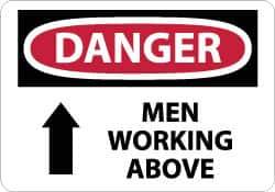 NMC - "Danger - Men Working Above", 7" Long x 10" Wide, Aluminum Safety Sign - Rectangle, 0.04" Thick, Use for Accident Prevention - Eagle Tool & Supply
