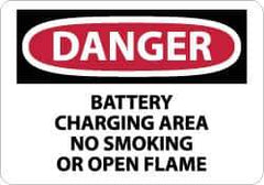 NMC - "Danger - Battery Charging Area - No Smoking or Open Flame", 10" Long x 14" Wide, Pressure-Sensitive Vinyl Safety Sign - Rectangle, 0.004" Thick, Use for Accident Prevention - Eagle Tool & Supply