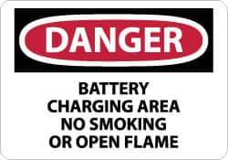 NMC - "Danger - Battery Charging Area - No Smoking or Open Flame", 10" Long x 14" Wide, Rigid Plastic Safety Sign - Rectangle, 0.05" Thick, Use for Accident Prevention - Eagle Tool & Supply