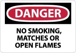 NMC - "Danger - No Smoking, Matches or Open Flames", 7" Long x 10" Wide, Aluminum Safety Sign - Rectangle, 0.04" Thick, Use for Accident Prevention - Eagle Tool & Supply