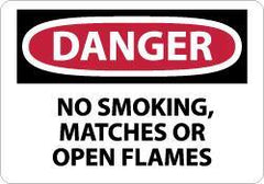 NMC - "Danger - No Smoking, Matches or Open Flames", 7" Long x 10" Wide, Aluminum Safety Sign - Rectangle, 0.04" Thick, Use for Accident Prevention - Eagle Tool & Supply