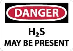 NMC - "Danger - H2s May Be Present", 7" Long x 10" Wide, Aluminum Safety Sign - Rectangle, 0.04" Thick, Use for Hazardous Materials - Eagle Tool & Supply