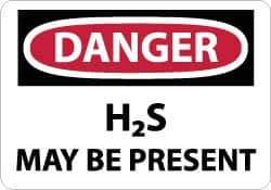 NMC - "Danger - H2s May Be Present", 3" Long x 5" Wide, Aluminum Safety Sign - Rectangle, 0.04" Thick, Use for Hazardous Materials - Eagle Tool & Supply