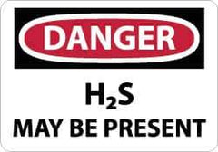 NMC - "Danger - H2s May Be Present", 3" Long x 5" Wide, Aluminum Safety Sign - Rectangle, 0.04" Thick, Use for Hazardous Materials - Eagle Tool & Supply