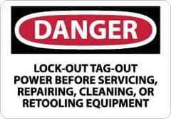 NMC - "Danger - Lock Out, Tag-out Power Before Servicing, Repairing, Cleaning, or Retooling Equipment", 7" Long x 10" Wide, Aluminum Safety Sign - Rectangle, 0.04" Thick, Use for Accident Prevention - Eagle Tool & Supply