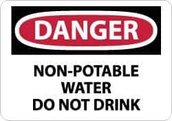 NMC - "Danger - Non-Potable Water - Do Not Drink", 10" Long x 14" Wide, Pressure-Sensitive Vinyl Safety Sign - Rectangle, 0.004" Thick, Use for Accident Prevention - Eagle Tool & Supply