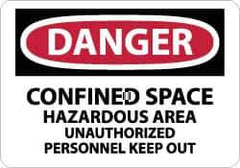 NMC - "Danger - Confined Space - Hazardous Area - Unauthorized Personnel Keep Out", 10" Long x 14" Wide, Pressure-Sensitive Vinyl Safety Sign - Rectangle, 0.004" Thick, Use for Accident Prevention - Eagle Tool & Supply