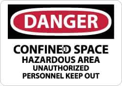 NMC - "Danger - Confined Space - Hazardous Area - Unauthorized Personnel Keep Out", 10" Long x 14" Wide, Rigid Plastic Safety Sign - Rectangle, 0.05" Thick, Use for Accident Prevention - Eagle Tool & Supply