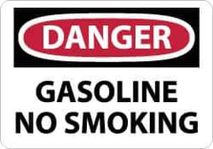 NMC - "Danger - Gasoline - No Smoking", 7" Long x 10" Wide, Aluminum Safety Sign - Rectangle, 0.04" Thick, Use for Accident Prevention - Eagle Tool & Supply