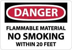 NMC - "Danger - Flammable Material - No Smoking Within 20 Feet", 7" Long x 10" Wide, Aluminum Safety Sign - Rectangle, 0.04" Thick, Use for Accident Prevention - Eagle Tool & Supply