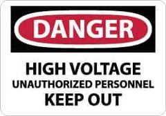 NMC - "Danger - High Voltage - Unauthorized Personnel Keep Out", 7" Long x 10" Wide, Aluminum Safety Sign - Rectangle, 0.04" Thick, Use for Accident Prevention - Eagle Tool & Supply
