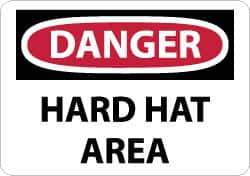 NMC - "Danger - Hard Hat Area", 7" Long x 10" Wide, Aluminum Safety Sign - Rectangle, 0.04" Thick, Use for Accident Prevention - Eagle Tool & Supply