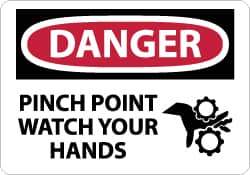 NMC - "Danger - Pinch Point - Watch Your Hands", 7" Long x 10" Wide, Aluminum Safety Sign - Rectangle, 0.04" Thick, Use for Accident Prevention - Eagle Tool & Supply