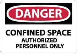 NMC - "Danger - Confined Space - Authorized Personnel Only", 10" Long x 14" Wide, Pressure-Sensitive Vinyl Safety Sign - Rectangle, 0.004" Thick, Use for Accident Prevention - Eagle Tool & Supply